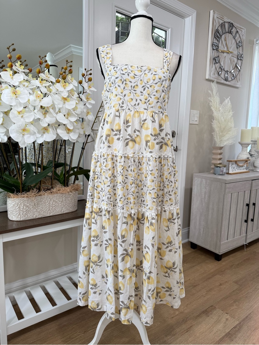 New Dress HAUTE HIPPIE Lemon Print Tiered Midi Sundress Sz.12 Cotton Party - Picture 2 of 14